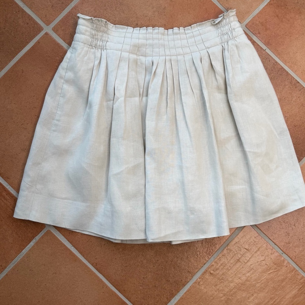 J. Crew Linen Mini Skirt A-Line Beige Tan Sz 2 Pleated Lined - Picture 7 of 14